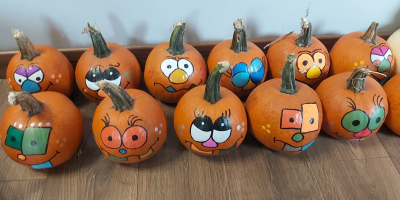 Painted pumpkins for sale. Size from 1.5 to 3.5