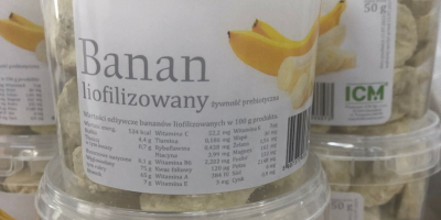 Зрял лиофилизиран банан в опаковки от 50 g, влажност