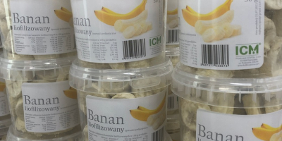 Érett fagyasztva szárított banán 50 g-os kiszerelésben, páratartalom 1,5%,