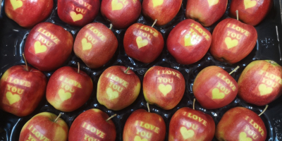 Ich werde Äpfel mit der Aufschrift I LOVE YOU