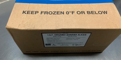 Bananen, gefrorene Bio-Bananen in 10 mm dicken Scheiben. Verpackt