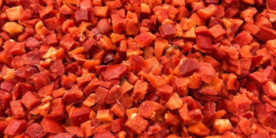 Frozen red peppers, 10x10 cubes, grade 1