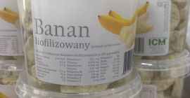 Ripe freeze-dried banana in 50g packages, humidity 1.5% with
