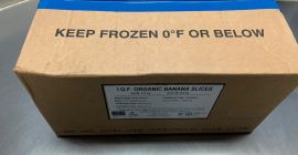 Bananen, gefrorene Bio-Bananen in 10 mm dicken Scheiben. Verpackt