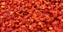 Frozen red peppers, 10x10 cubes, grade 1